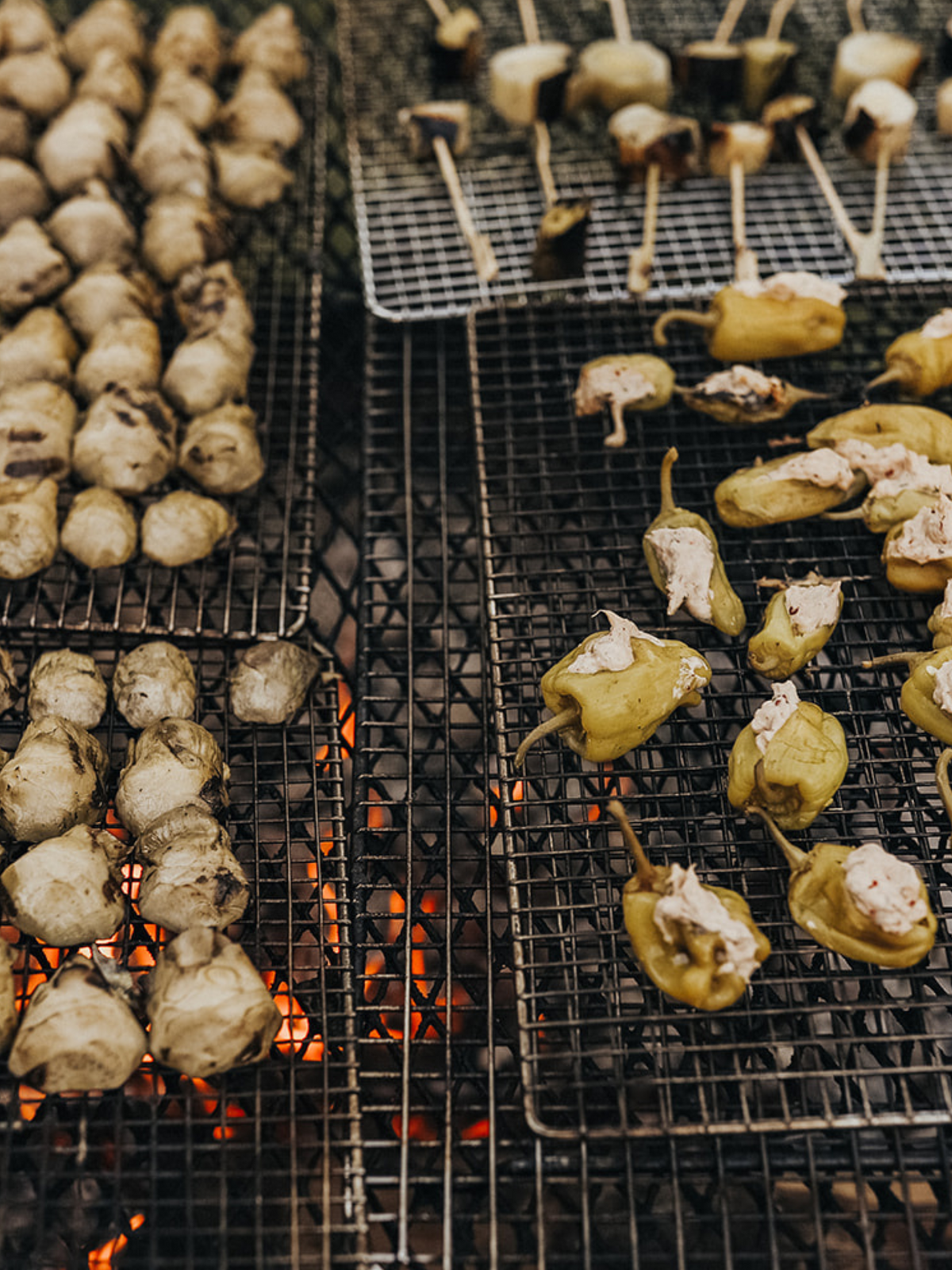 vegetables roasting over a live open fire