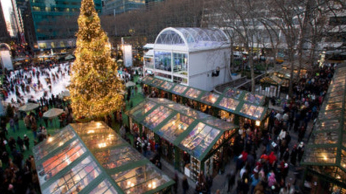 Bryant Park Winter Village holiday shops and tree